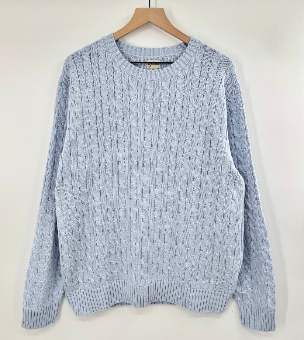 J Crew Mens Blue Cotton Cableknit Sweater Classic Crewneck Knit Pullover XL NWT